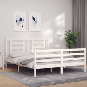 vidaXL, vidaXL Massivholzbett mit Kopfteil Weiß 160x200 cm