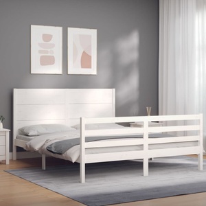 vidaXL, vidaXL Massivholzbett mit Kopfteil Weiß 160x200 cm