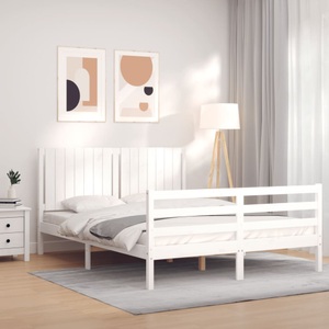 vidaXL, vidaXL Massivholzbett mit Kopfteil Weiß 160x200 cm