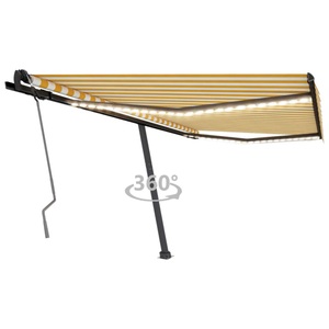 vidaXL, vidaXL Gelenkarmmarkise Einziehbar mit LED 450x350 cm Gelb und Weiß, vidaXL Markise Manuell Einziehbar mit LED 450x350 cm Gelb und Weiß