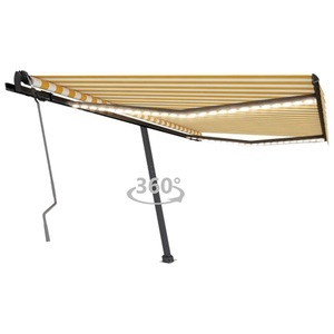 vidaXL, vidaXL Gelenkarmmarkise Einziehbar mit LED 450x350 cm Gelb und Weiß, vidaXL Markise Manuell Einziehbar mit LED 450x350 cm Gelb und Weiß