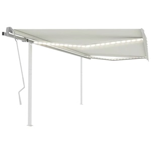 vidaXL, vidaXL Gelenkarmmarkise Einziehbar mit LED 4x3 m Cremeweiß, vidaXL Markise Manuell Einziehbar mit LED 4x3 m Creme