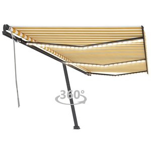vidaXL, vidaXL Gelenkarmmarkise Einziehbar mit LED 600x350 cm Gelb und Weiß, vidaXL Markise Manuell Einziehbar mit LED 600x350 cm Gelb und Weiß