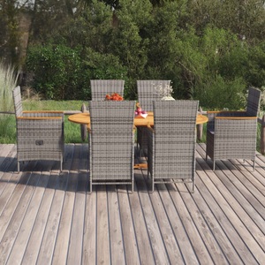 vidaXL, vidaXL 7-tlg. Garten-Essgruppe Poly Rattan Grau, 