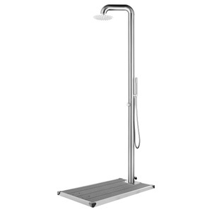 vidaXL, vidaXL Gartendusche mit Grauer Bodenplatte 230 cm Edelstahl, vidaXL Gartendusche mit Grauer Bodenplatte 230 cm Edelstahl