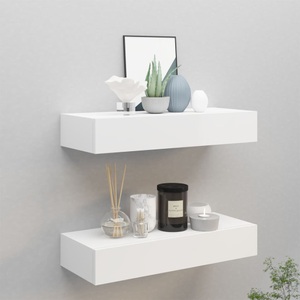 vidaXL, vidaXL Wand-Schubladenregale 2 Stk. Weiß 60x23,5x10 cm MDF, vidaXL Wandregale mit Schubladen 2 Stk. Weiß 60x23,5x10 cm MDF