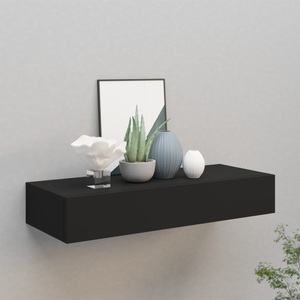 vidaXL, vidaXL Wand-Schubladenregal Schwarz 60x23,5x10 cm MDF, vidaXL Wandregal mit Schublade Schwarz 60x23,5x10 cm MDF