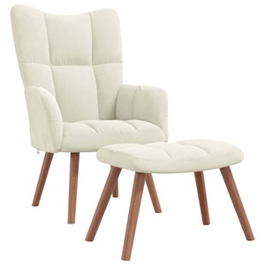 vidaXL, vidaXL Relaxsessel mit Hocker Cremeweiß Samt, vidaXL Relaxsessel mit Hocker Cremeweiß Samt