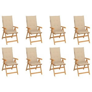 vidaXL, vidaXL Garten-Liegestühle mit Kissen 8 Stk. Massivholz Teak, vidaXL Verstellbare Gartenstühle mit Auflagen 8 Stk. Massivholz Teak