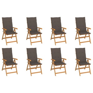 vidaXL, vidaXL Garten-Liegestühle mit Kissen 8 Stk. Massivholz Teak, vidaXL Verstellbare Gartenstühle mit Auflagen 8 Stk. Massivholz Teak