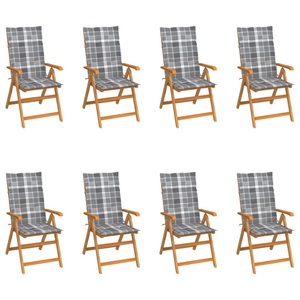 vidaXL, vidaXL Garten-Liegestühle mit Kissen 8 Stk. Massivholz Teak, vidaXL Verstellbare Gartenstühle mit Auflagen 8 Stk. Massivholz Teak