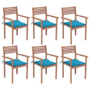 vidaXL, vidaXL Stapelbare Gartenstühle mit Kissen 6 Stk. Massivholz Teak, 