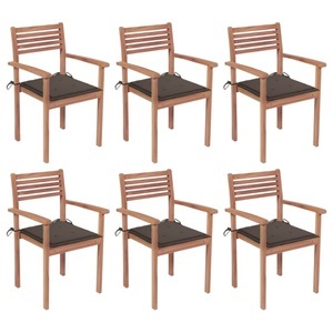 vidaXL, vidaXL Stapelbare Gartenstühle mit Kissen 6 Stk. Massivholz Teak, 