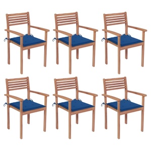vidaXL, vidaXL Stapelbare Gartenstühle mit Kissen 6 Stk. Massivholz Teak, 