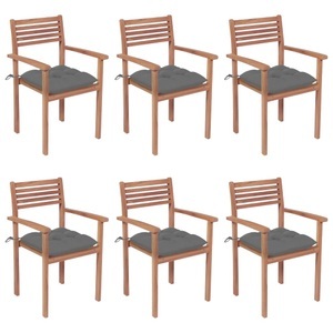vidaXL, vidaXL Stapelbare Gartenstühle mit Kissen 6 Stk. Massivholz Teak, 