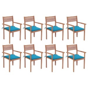 vidaXL, vidaXL Stapelbare Gartenstühle mit Kissen 8 Stk. Massivholz Teak, 