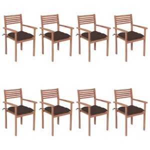 vidaXL, vidaXL Stapelbare Gartenstühle mit Kissen 8 Stk. Massivholz Teak, 