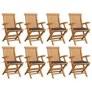 vidaXL, vidaXL Gartenstühle mit Anthrazit Kissen 8 Stk. Massivholz Teak, 