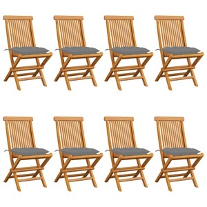 vidaXL, vidaXL Gartenstühle mit Grauen Kissen 8 Stk. Massivholz Teak, vidaXL Gartenstühle mit Grauen Kissen 8 Stk. Massivholz Teak