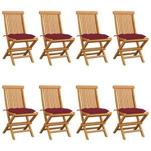 vidaXL, vidaXL Gartenstühle mit Weinroten Kissen 8 Stk. Massivholz Teak, vidaXL Gartenstühle mit Weinroten Kissen 8 Stk. Massivholz Teak