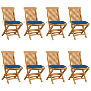 vidaXL, vidaXL Gartenstühle mit Blauen Kissen 8 Stk. Massivholz Teak, vidaXL Gartenstühle mit Blauen Kissen 8 Stk. Massivholz Teak