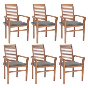 vidaXL, vidaXL Essstühle 6 Stk. mit Grauen Kissen Massivholz Teak, 
