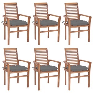 vidaXL, vidaXL Essstühle 6 Stk. mit Grauen Kissen Massivholz Teak, 