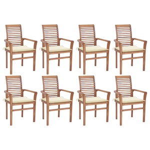 vidaXL, vidaXL Essstühle 8 Stk. mit Creme Kissen Massivholz Teak, 