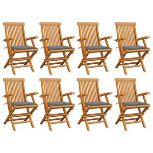 vidaXL, vidaXL Gartenstühle mit Grauen Kissen 8 Stk. Massivholz Teak, 