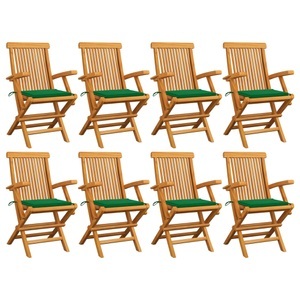 vidaXL, vidaXL Gartenstühle mit Grünen Kissen 8 Stk. Massivholz Teak, 