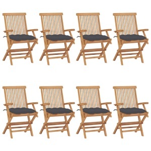 vidaXL, vidaXL Gartenstühle mit Anthrazit Kissen 8 Stk. Massivholz Teak, 