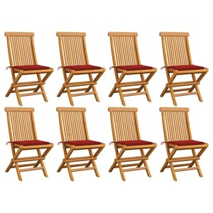 vidaXL, vidaXL Gartenstühle mit Roten Kissen 8 Stk. Massivholz Teak, vidaXL Gartenstühle mit Roten Kissen 8 Stk. Massivholz Teak