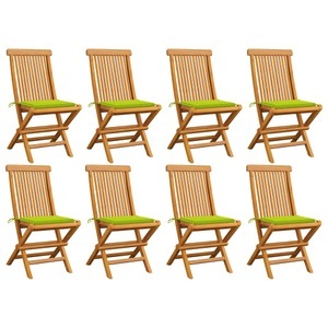 vidaXL, vidaXL Gartenstühle mit Hellgrünen Kissen 8 Stk. Massivholz Teak