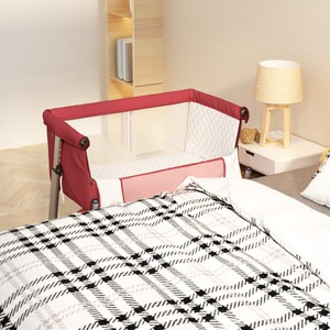 vidaXL, vidaXL Babybett mit Matratze Rot Leinenstoff, vidaXL Babybett mit Matratze Rot Leinenstoff