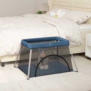 vidaXL, vidaXL Baby-Laufstall mit Matratze Marineblau Leinenstoff, vidaXL Baby-Laufstall mit Matratze Marineblau Leinenstoff