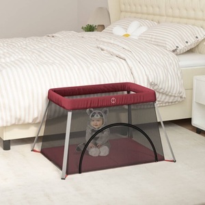 vidaXL, vidaXL Baby-Laufstall mit Matratze Rot Leinenstoff, vidaXL Baby-Laufstall mit Matratze Rot Leinenstoff