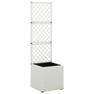 vidaXL, vidaXL Hochbeet mit Rankgitter 1 Topf 30x30x107 cm Poly Rattan Weiß, vidaXL Hochbeet mit Rankgitter 1 Topf 30x30x107 cm Poly Rattan Weiß