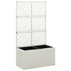 vidaXL, vidaXL Hochbeet mit Rankgitter 2 Töpfe 58x30x107cm Poly Rattan Weiß, 
