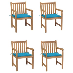 vidaXL, vidaXL Gartenstühle 4 Stk. mit Blauen Kissen Massivholz Teak