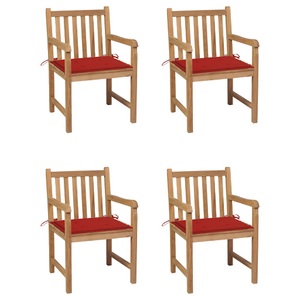 vidaXL, vidaXL Gartenstühle 4 Stk. mit Roten Kissen Massivholz Teak