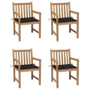vidaXL, vidaXL Gartenstühle 4 Stk. mit Schwarzen Kissen Massivholz Teak