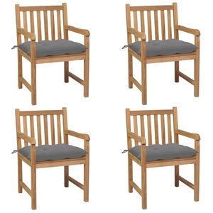 vidaXL, vidaXL Gartenstühle 4 Stk. mit Grauen Kissen Massivholz Teak, 
