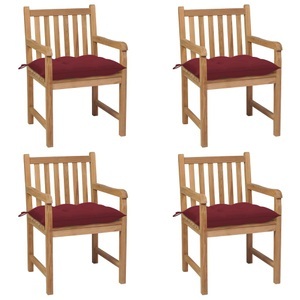 vidaXL, vidaXL Gartenstühle 4 Stk. mit Weinroten Kissen Massivholz Teak, 