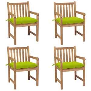 vidaXL, vidaXL Gartenstühle 4 Stk. mit Hellgrünen Kissen Massivholz Teak, 