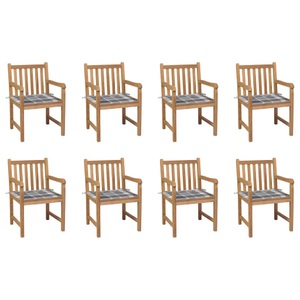 vidaXL, vidaXL Gartenstühle 8 Stk. Graue Karomuster-Kissen Massivholz Teak