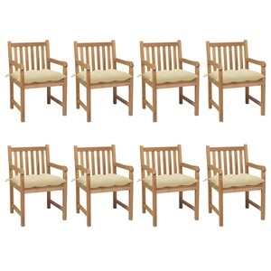 vidaXL, vidaXL Gartenstühle 8 Stk. mit Cremeweißen Kissen Massivholz Teak, 