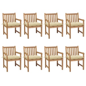 vidaXL, vidaXL Gartenstühle 8 Stk. mit Cremeweißen Kissen Massivholz Teak