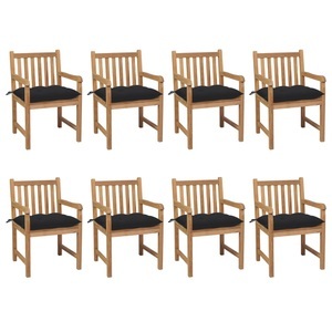 vidaXL, vidaXL Gartenstühle 8 Stk. mit Schwarzen Kissen Massivholz Teak, 