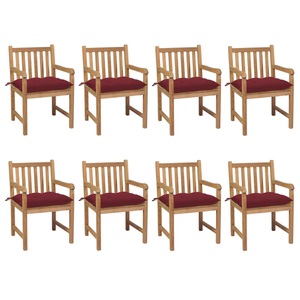 vidaXL, vidaXL Gartenstühle 8 Stk. mit Weinroten Kissen Massivholz Teak