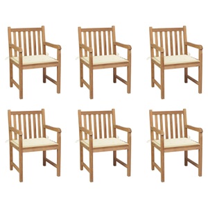 vidaXL, vidaXL Gartenstühle 6 Stk. mit Creme Kissen Massivholz Teak, 